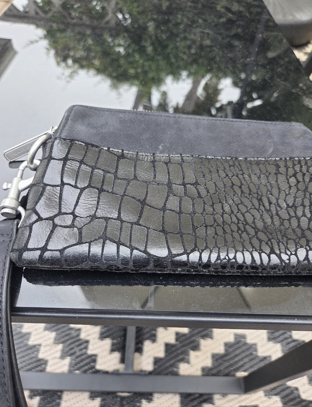 Liebeskind Black Croc-Embossed Leather Wristlet Clutch.